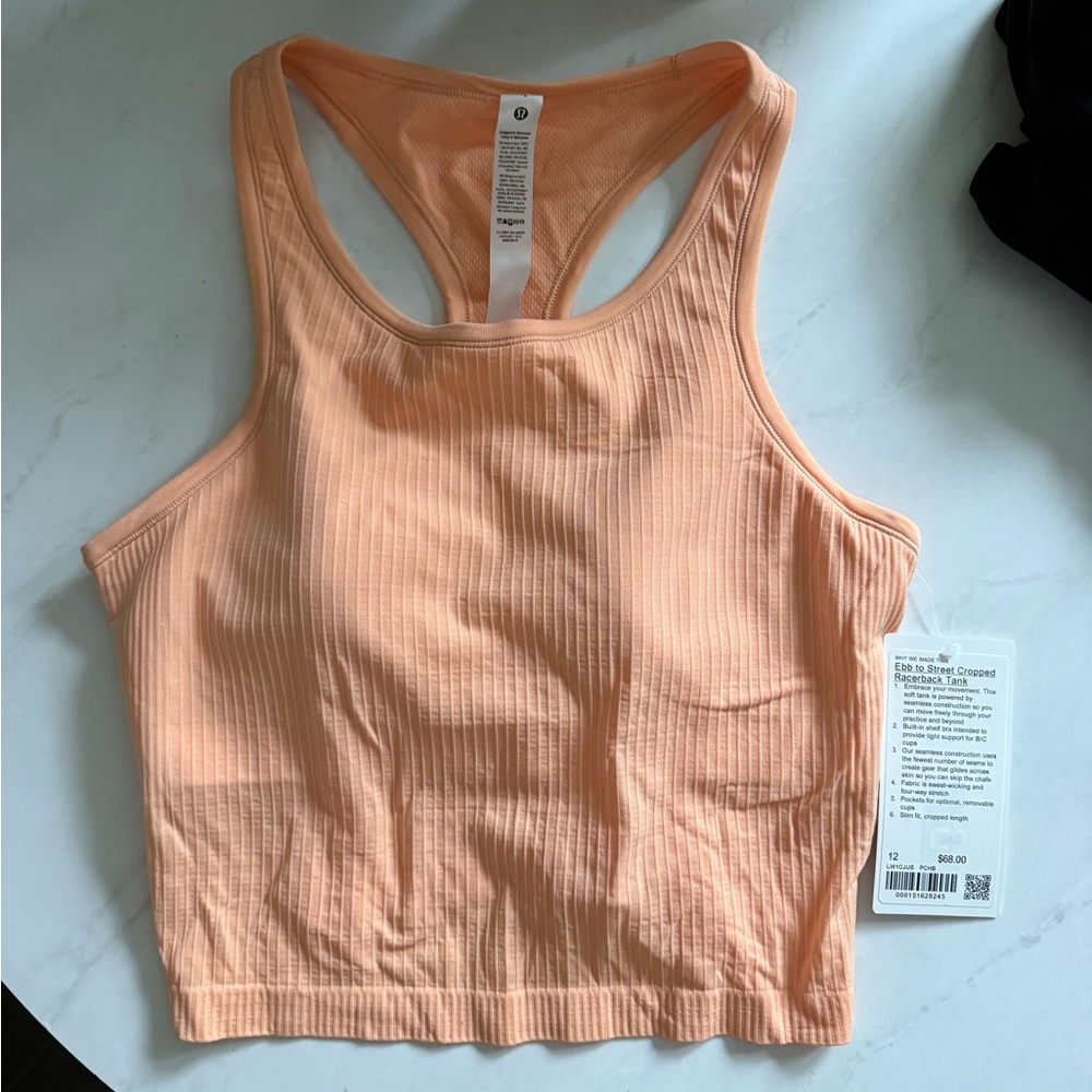 NWT Lululemon Ebb Cropped Tank  Heathered Peach Bellini